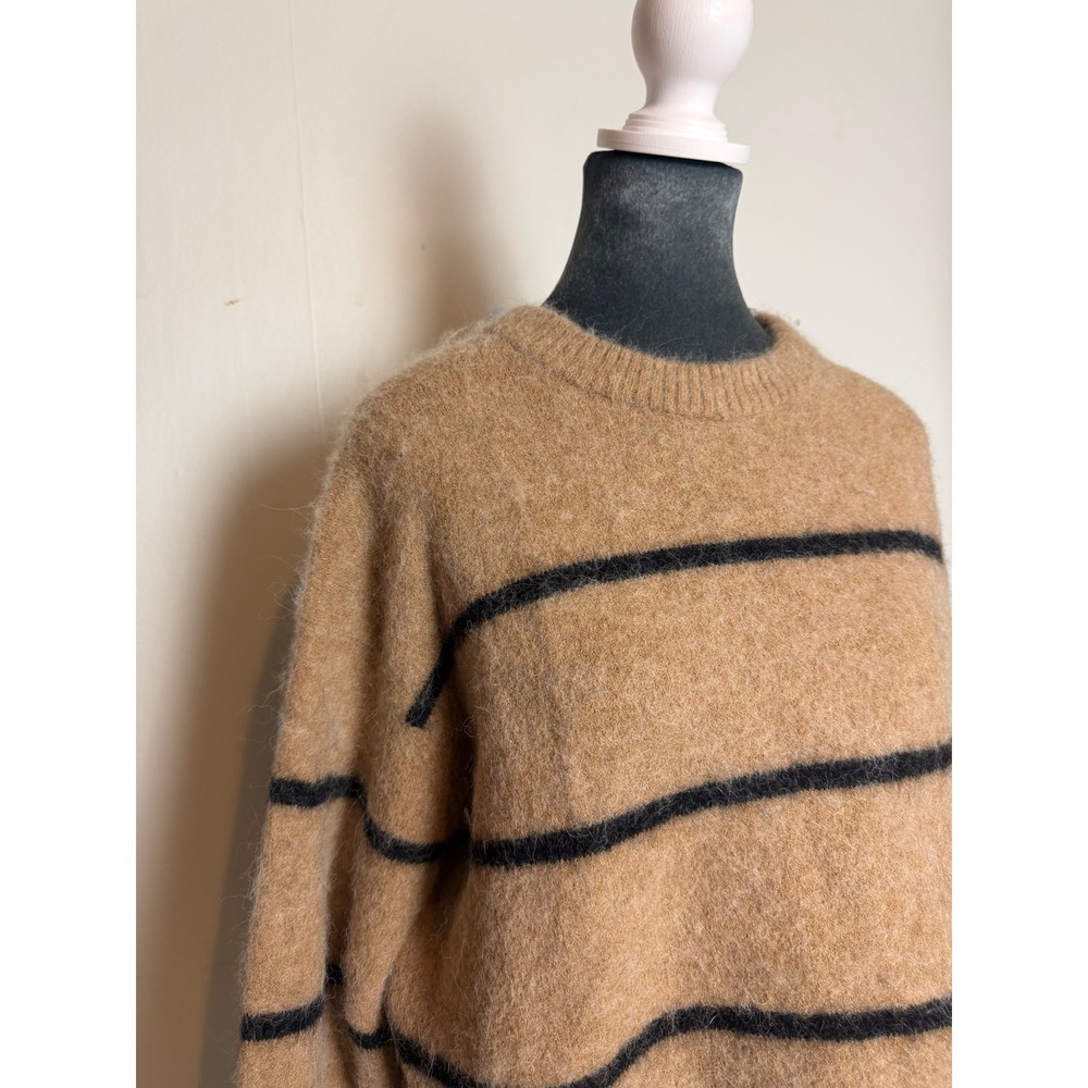 Arket Alpaca Wool Blend Striped Sweater Camel Black Boxy Knit quiet luxury euro - Picture 2 of 7